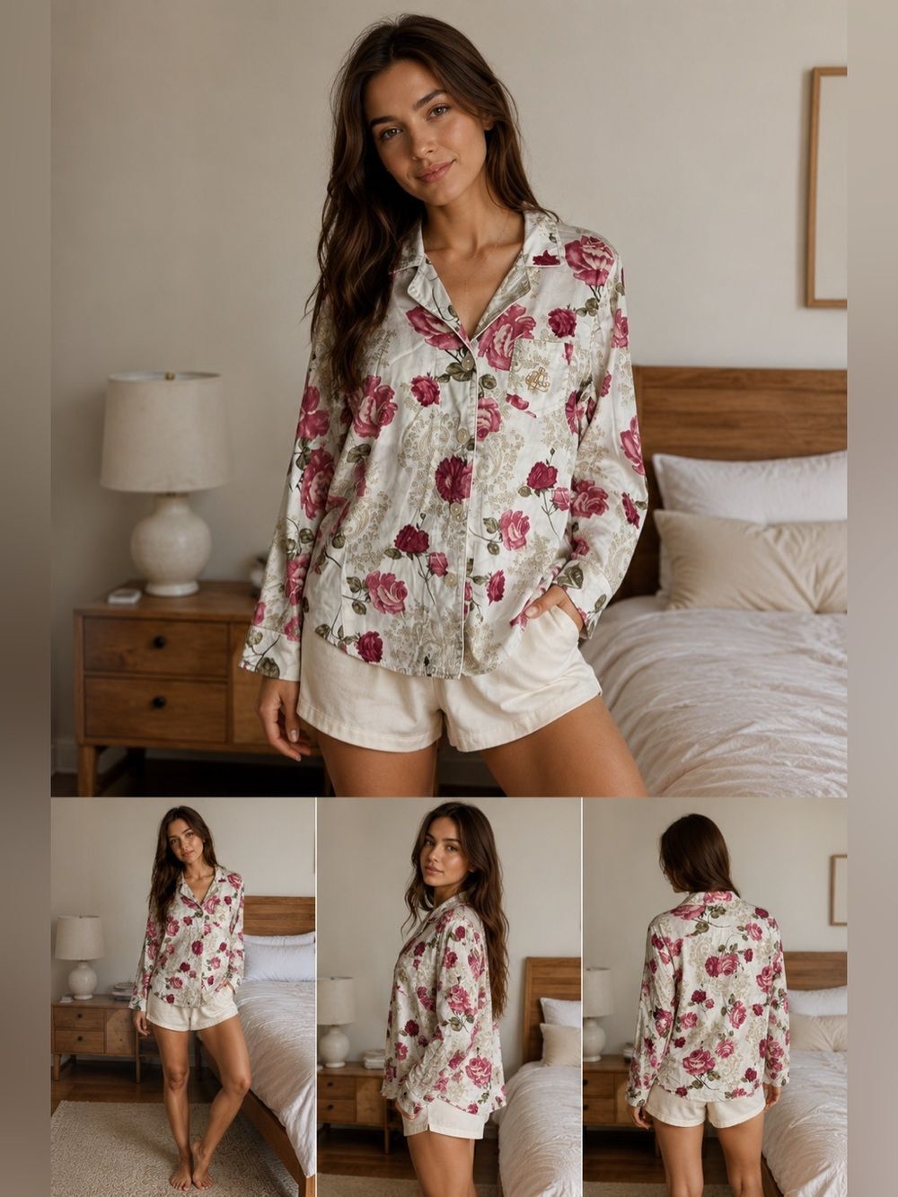 Vintage Bohemian Ralph Lauren Pajama Shirt Floral Print Size L